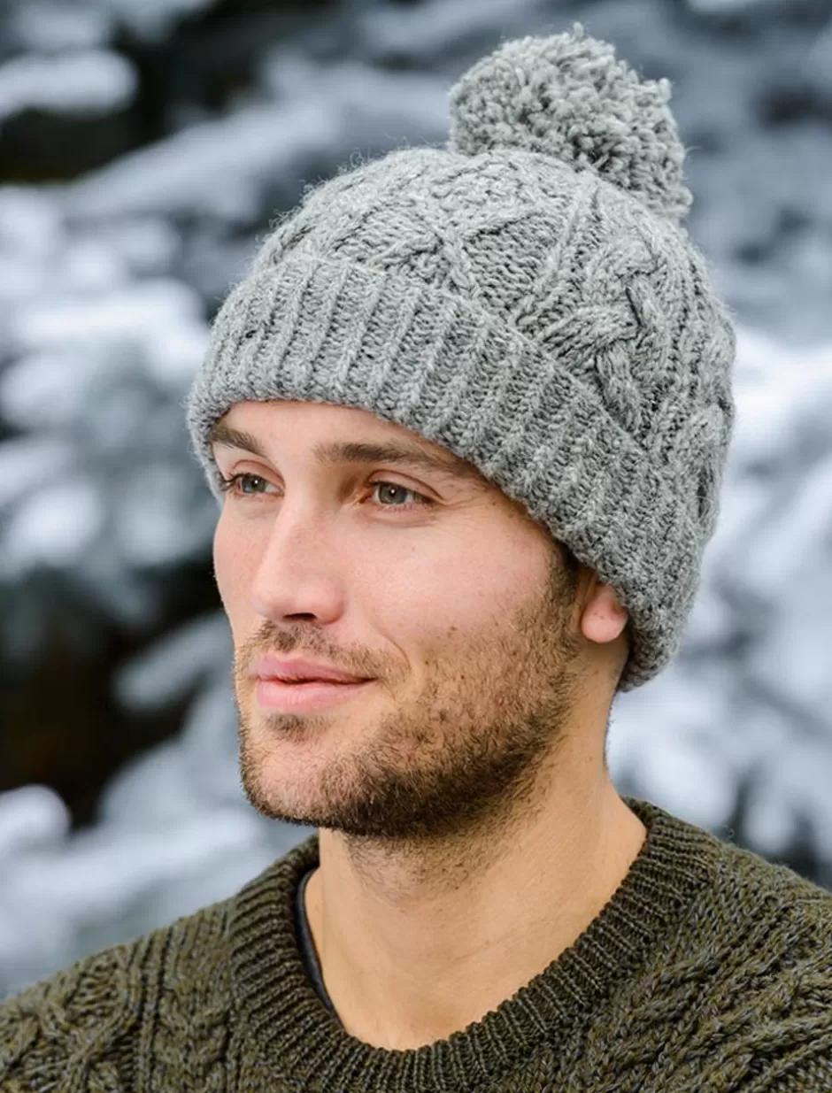 Irish Wool Hats<Glenaran Aran Fleece Lined Rib Cap with Bobble