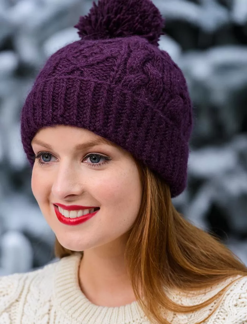 Caps & Hats<Glenaran Aran Fleece Lined Rib Cap with Pom