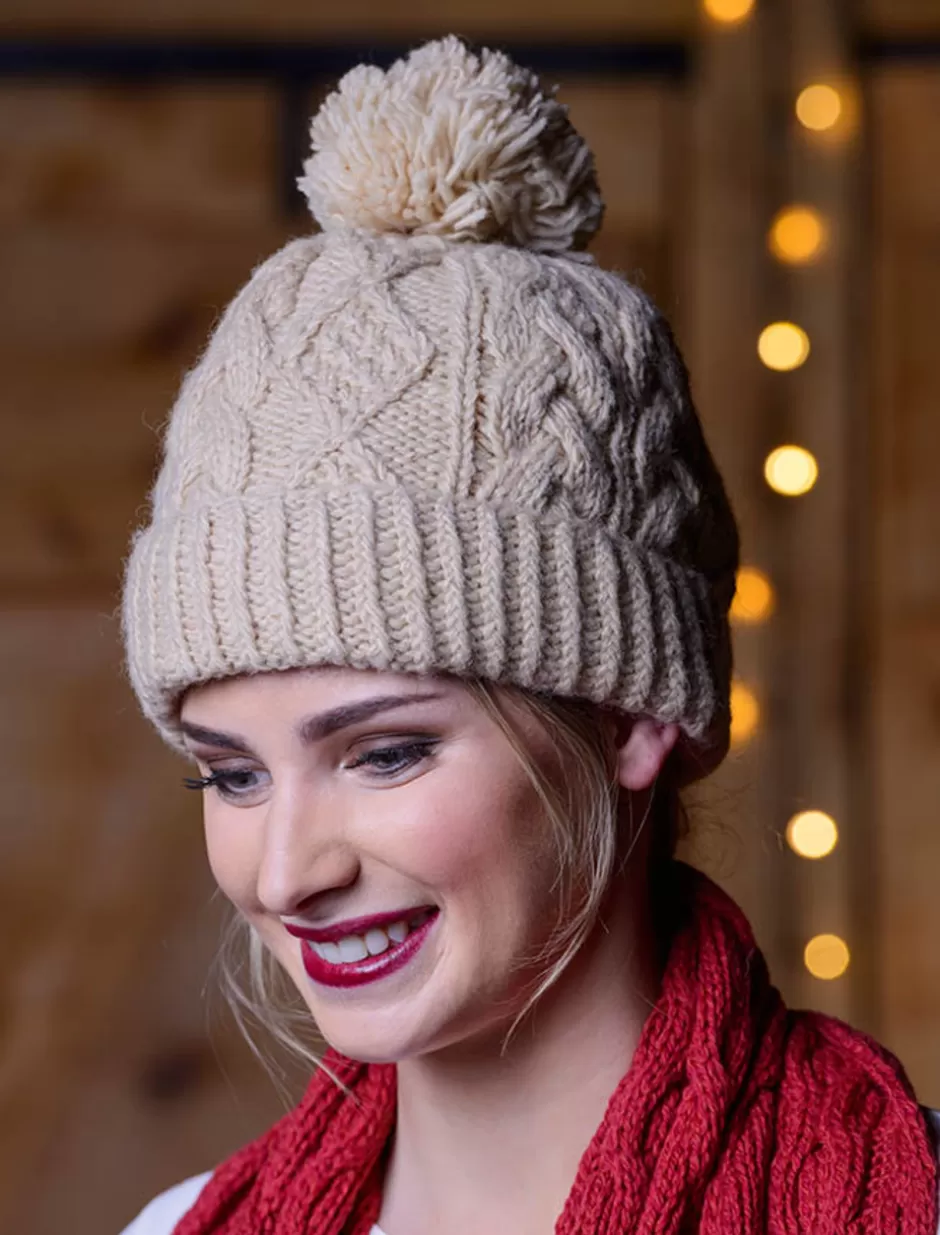 Caps & Hats<Glenaran Aran Fleece Lined Rib Cap with Pom