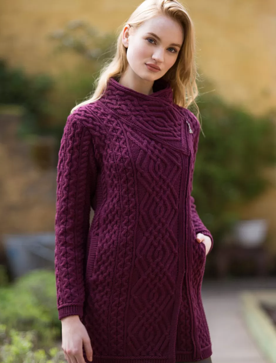 Cardigans, Jackets & Coatigans<Glenaran Aran Knit Coatigan with Celtic Knot Side Zip