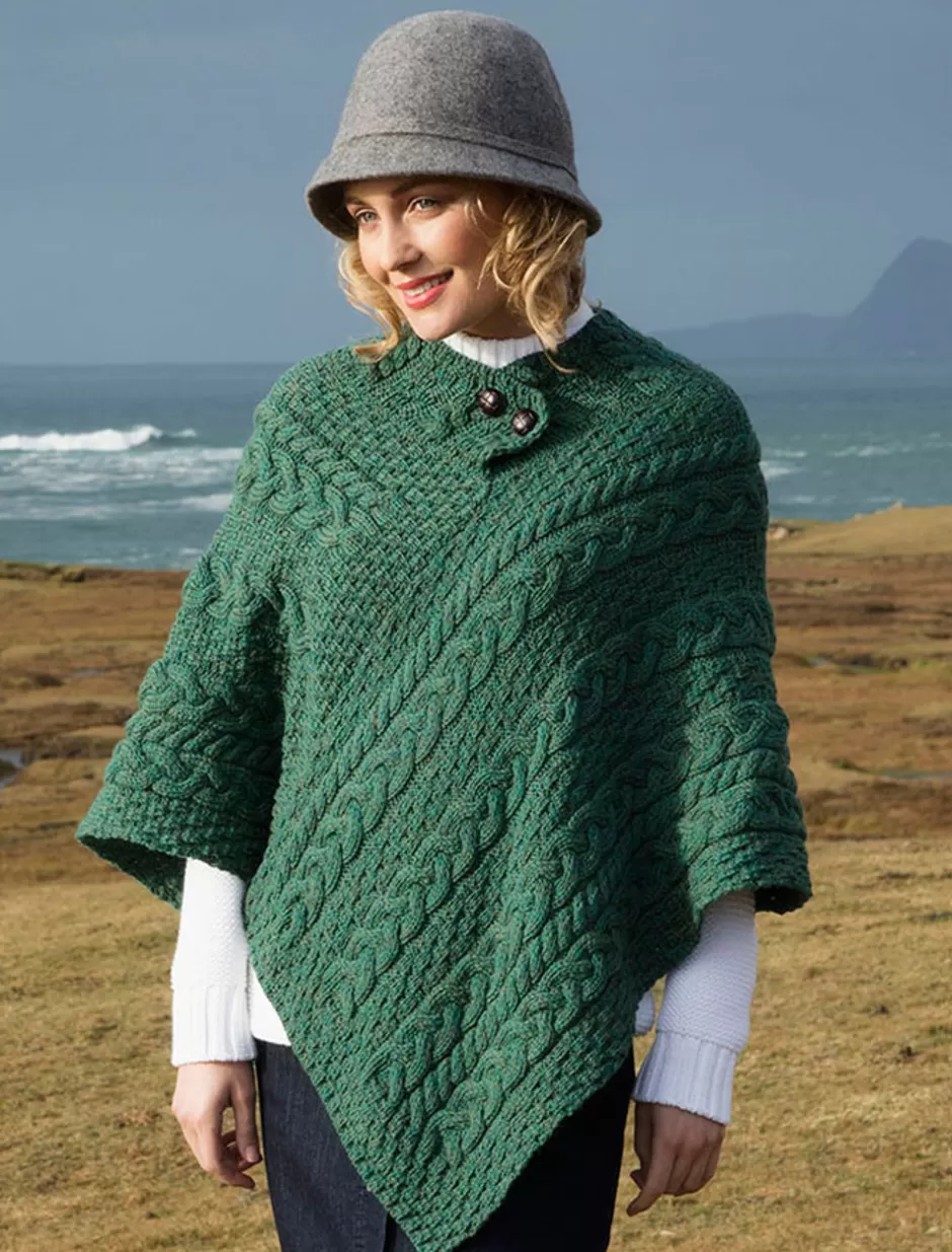 Ponchos, Capes & Shawls<Glenaran Cable Aran Poncho With Button Detail