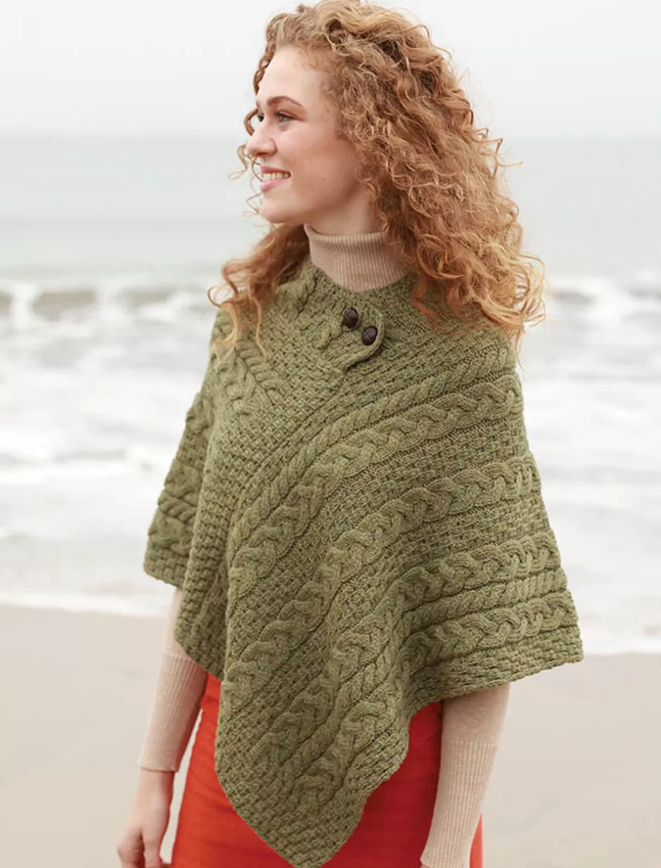 Ponchos, Capes & Shawls<Glenaran Cable Aran Poncho With Button Detail