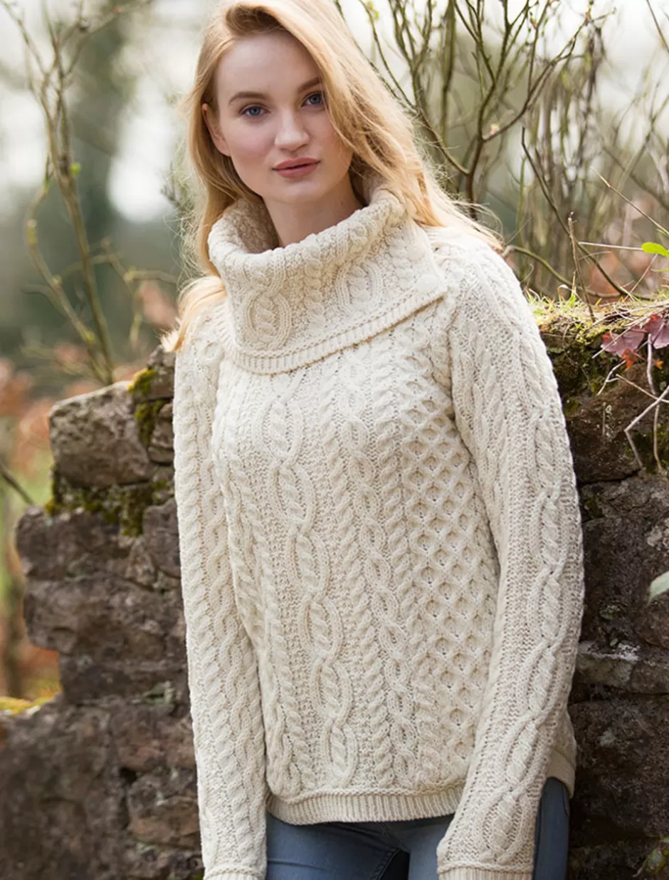 Sweaters<Glenaran Cowl Button Neck Aran Sweater