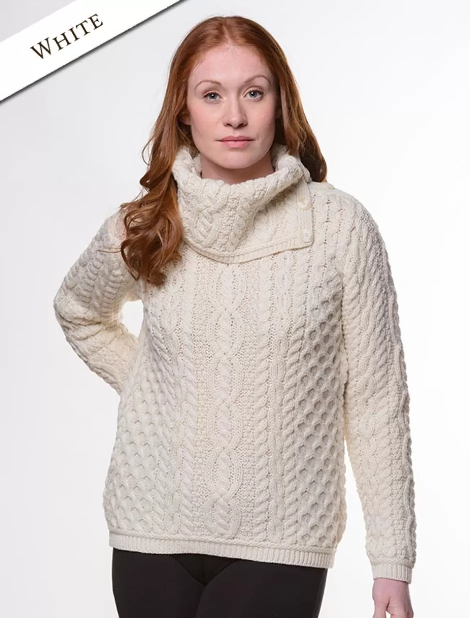 Sweaters<Glenaran Cowl Button Neck Aran Sweater