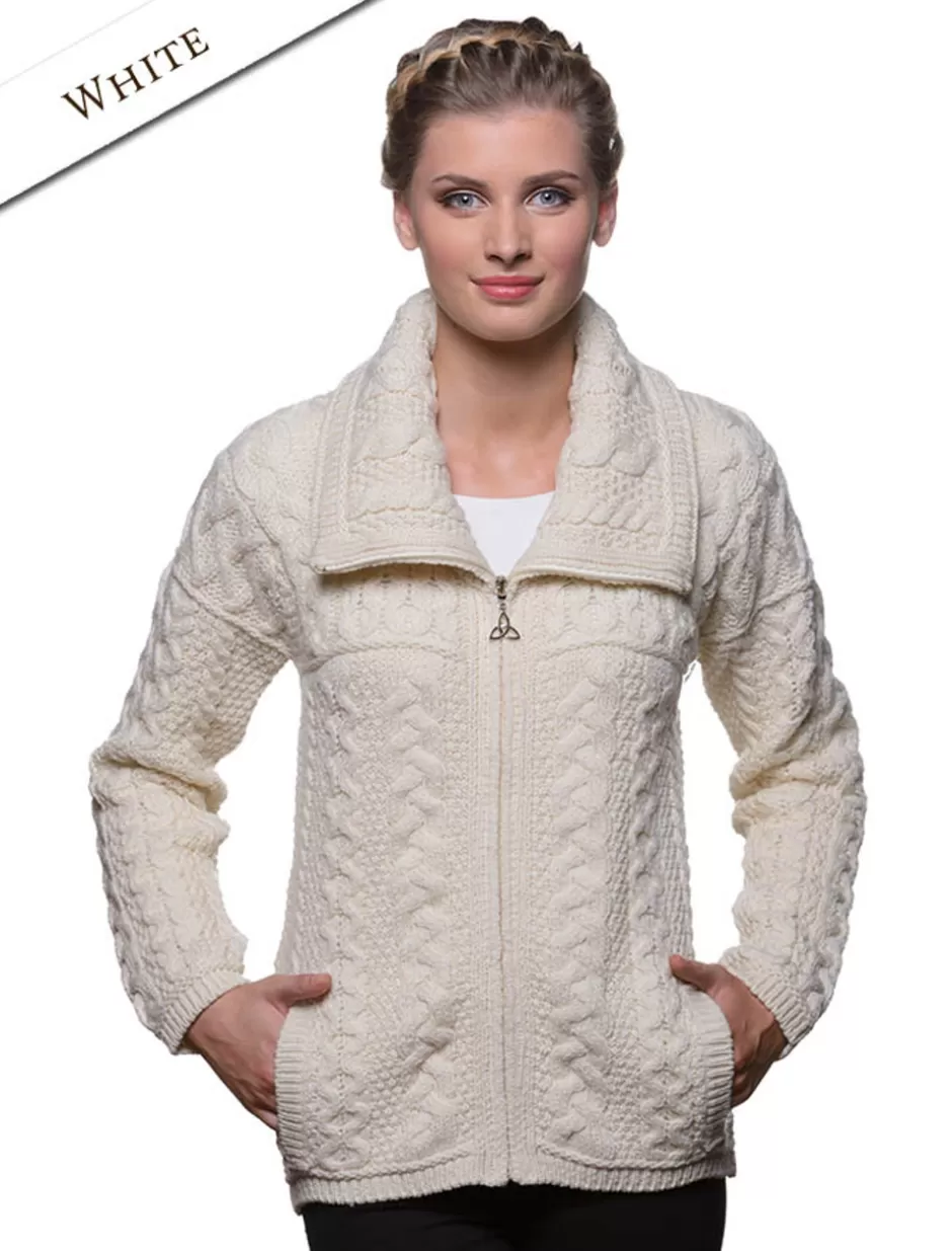 Cardigans, Jackets & Coatigans<Glenaran Double Collar Zip Merino Aran Cardigan