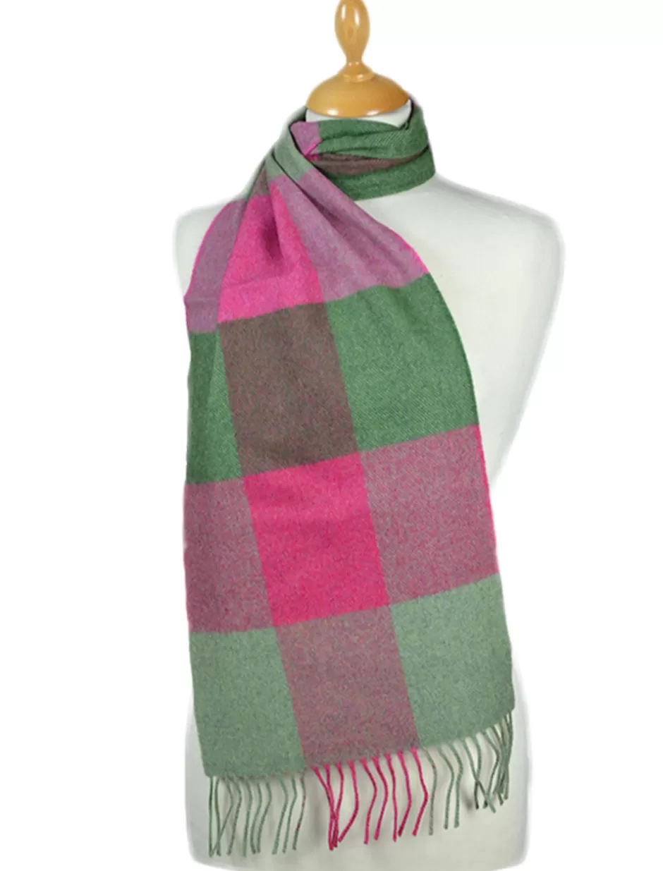 Plaid & Tartan Scarves<Glenaran Fine Merino Check Scarf - Watermelon Pink Green