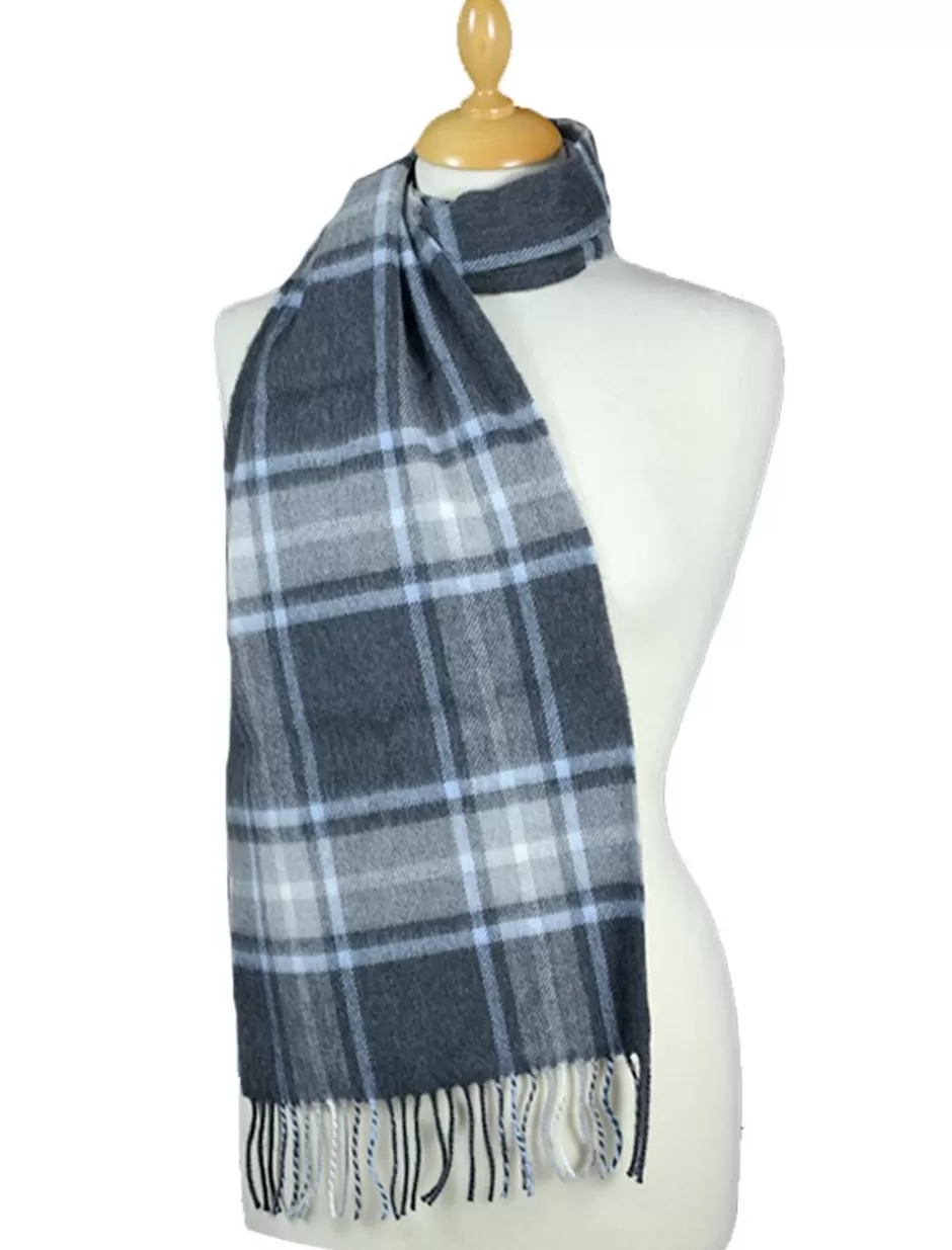 Plaid & Tartan Scarves | Plaid & Tartan Scarves<Glenaran Fine Merino Plaid Scarf - Charcoal Light Blue Grey