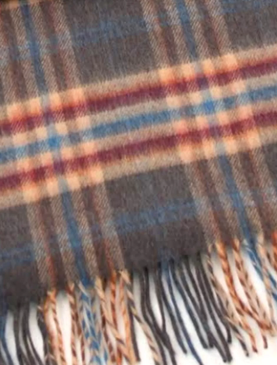 Plaid & Tartan Scarves | Plaid & Tartan Scarves<Glenaran Fine Merino Plaid Scarf - Grey Beige Cranberry