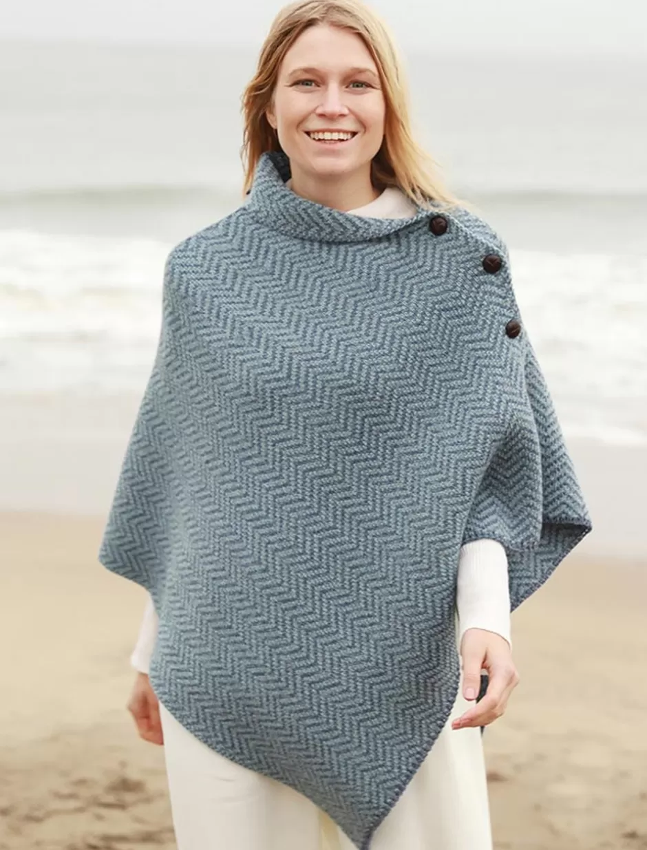 Ponchos, Capes & Shawls<Glenaran Herringbone Merino Poncho with Button Detail