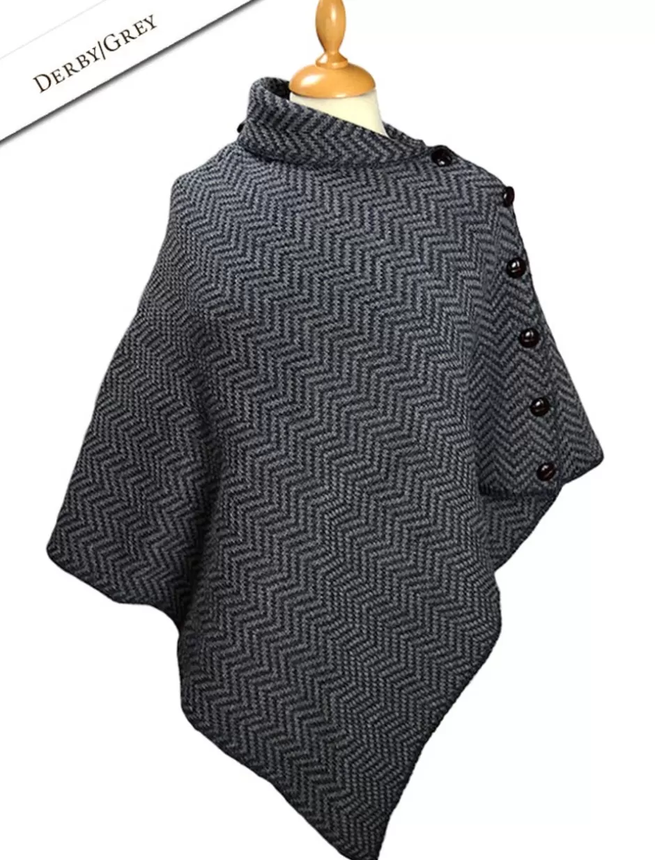 Ponchos, Capes & Shawls<Glenaran Herringbone Merino Poncho with Button Detail