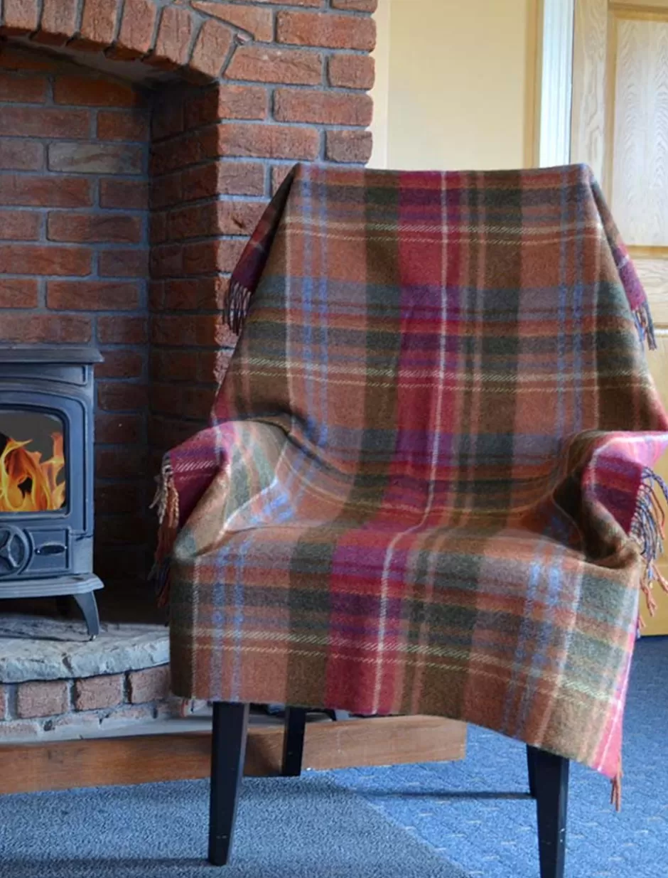 Plaid & Tartan Throws<Glenaran Plaid Wool Throw - Rust Cranberry Olive