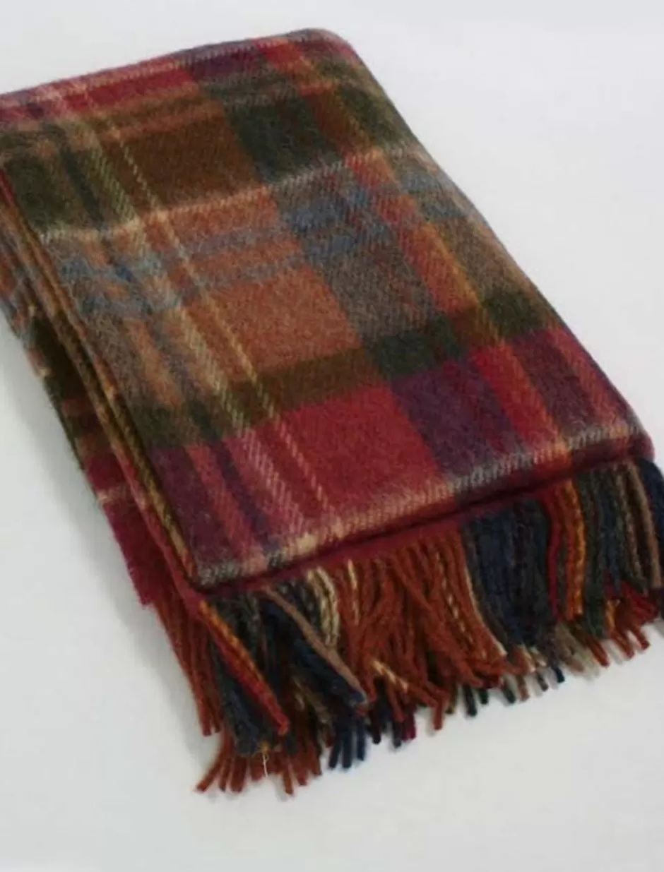 Plaid & Tartan Throws<Glenaran Plaid Wool Throw - Rust Cranberry Olive