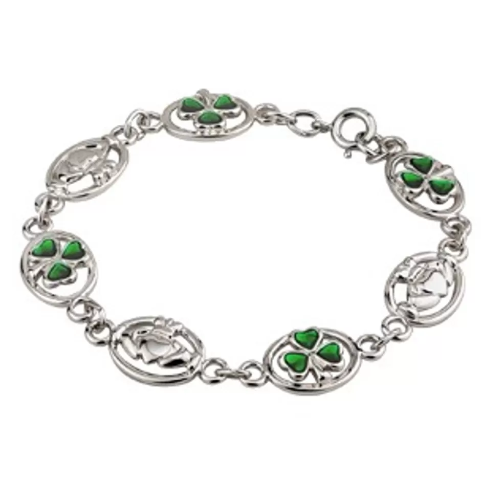 Jewelry | Jewelry<Glenaran Rhodium Plated Claddagh & Shamrock Bracelet