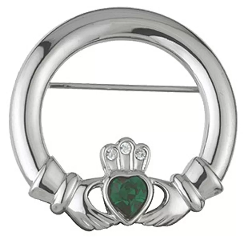 Jewelry | Jewelry<Glenaran Rhodium Plated Claddagh Brooch with Crystal