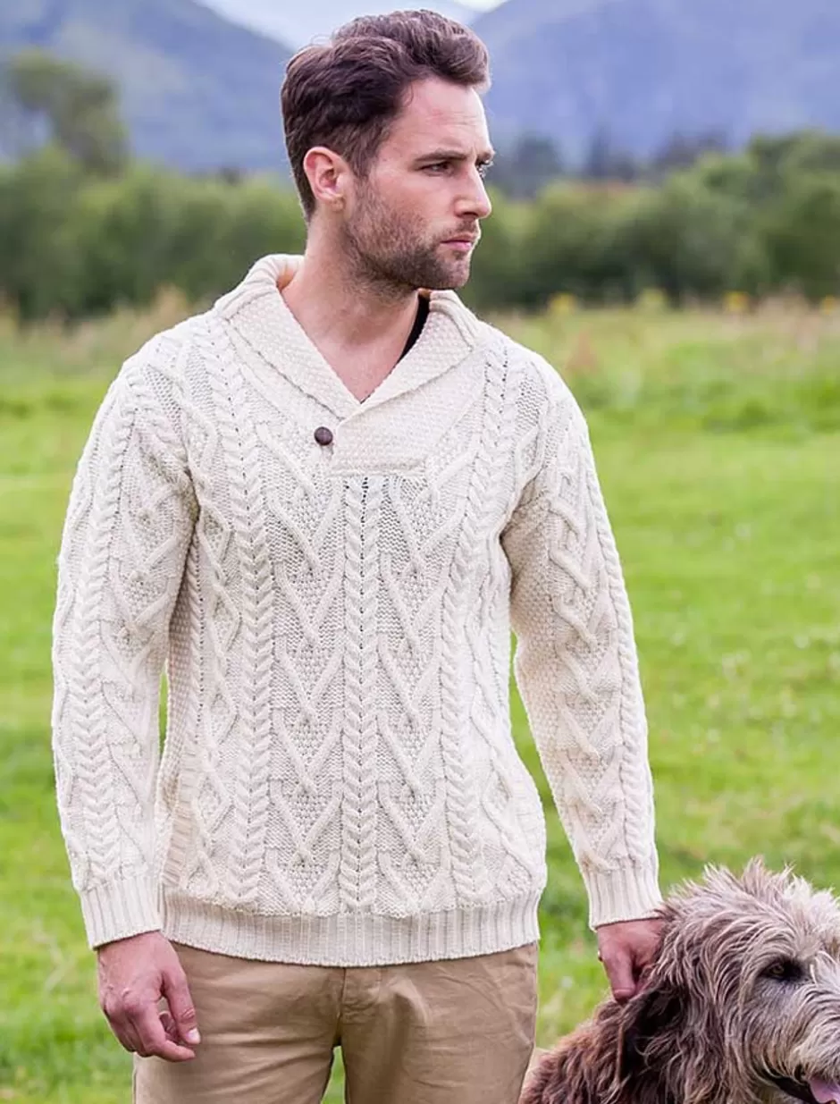 Sweaters<Glenaran Shawl Collar Sweater - One Button Fisherman Sweater