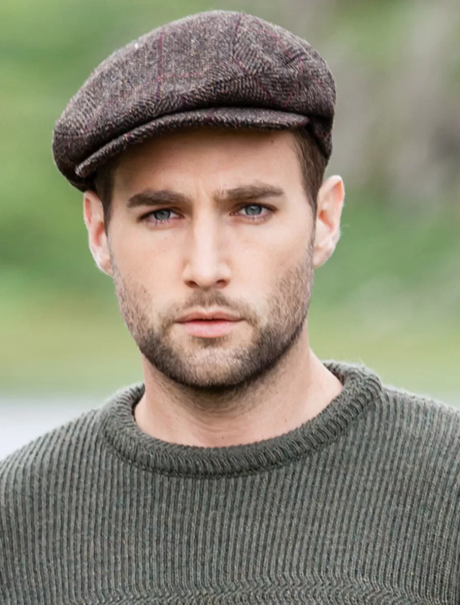 Irish Flat Caps<Glenaran Trinity Tweed Flat Cap - Brown with Red