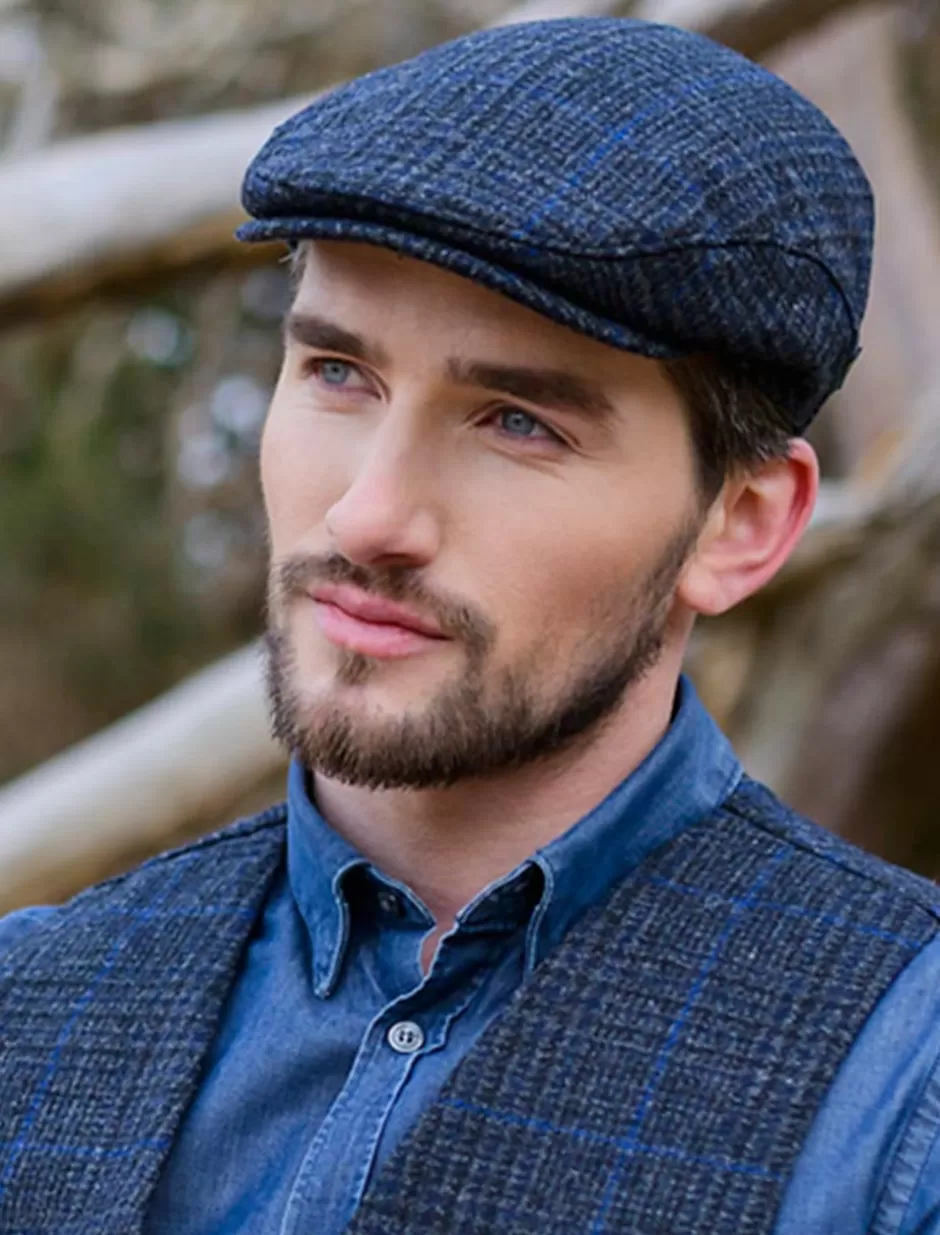 Irish Flat Caps<Glenaran Trinity Tweed Flat Cap - Charcoal with Blue