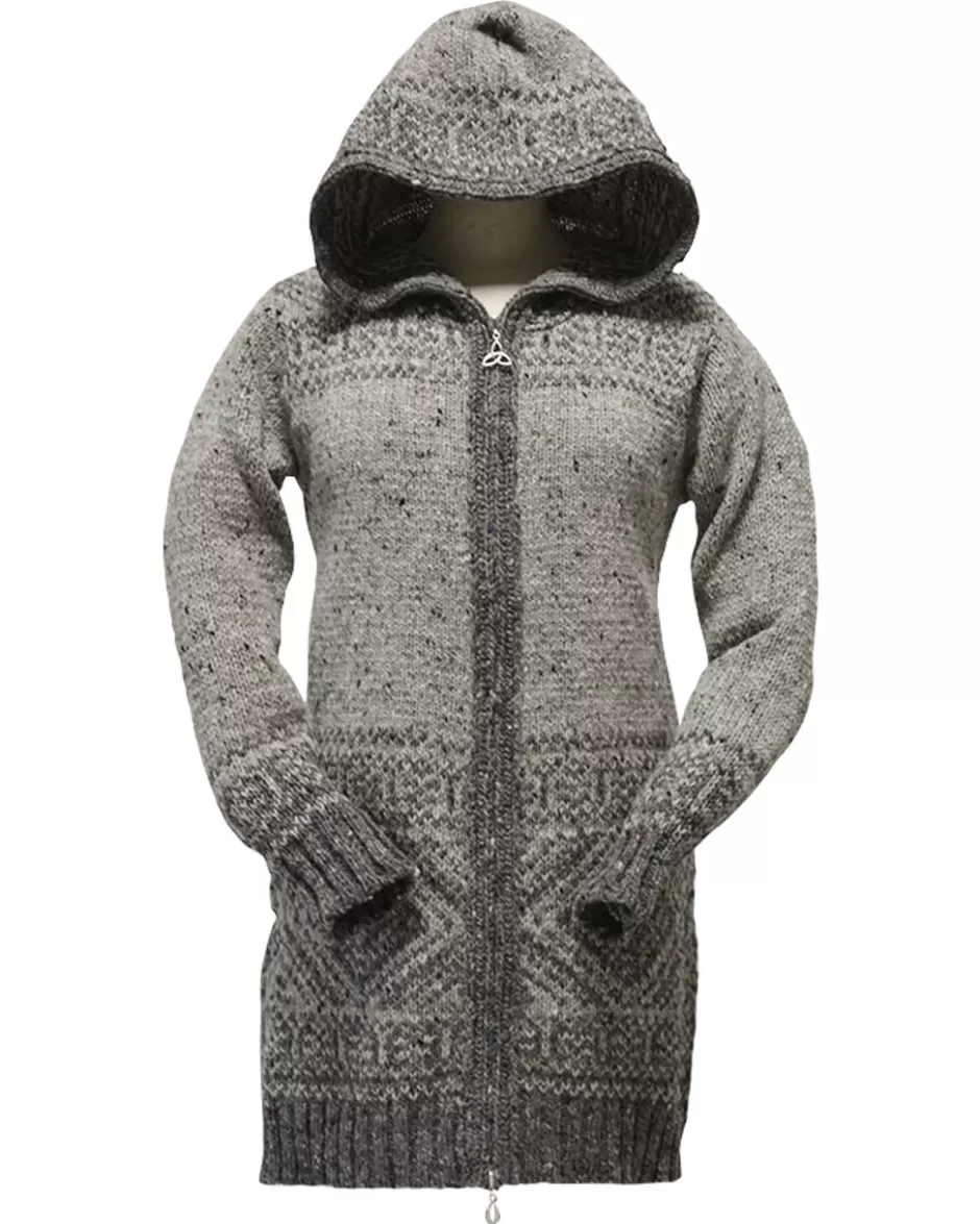 Cardigans, Jackets & Coatigans<Glenaran Women's Fair Isle Long Hooded Coatigan with Celtic Knot Zipper Pull