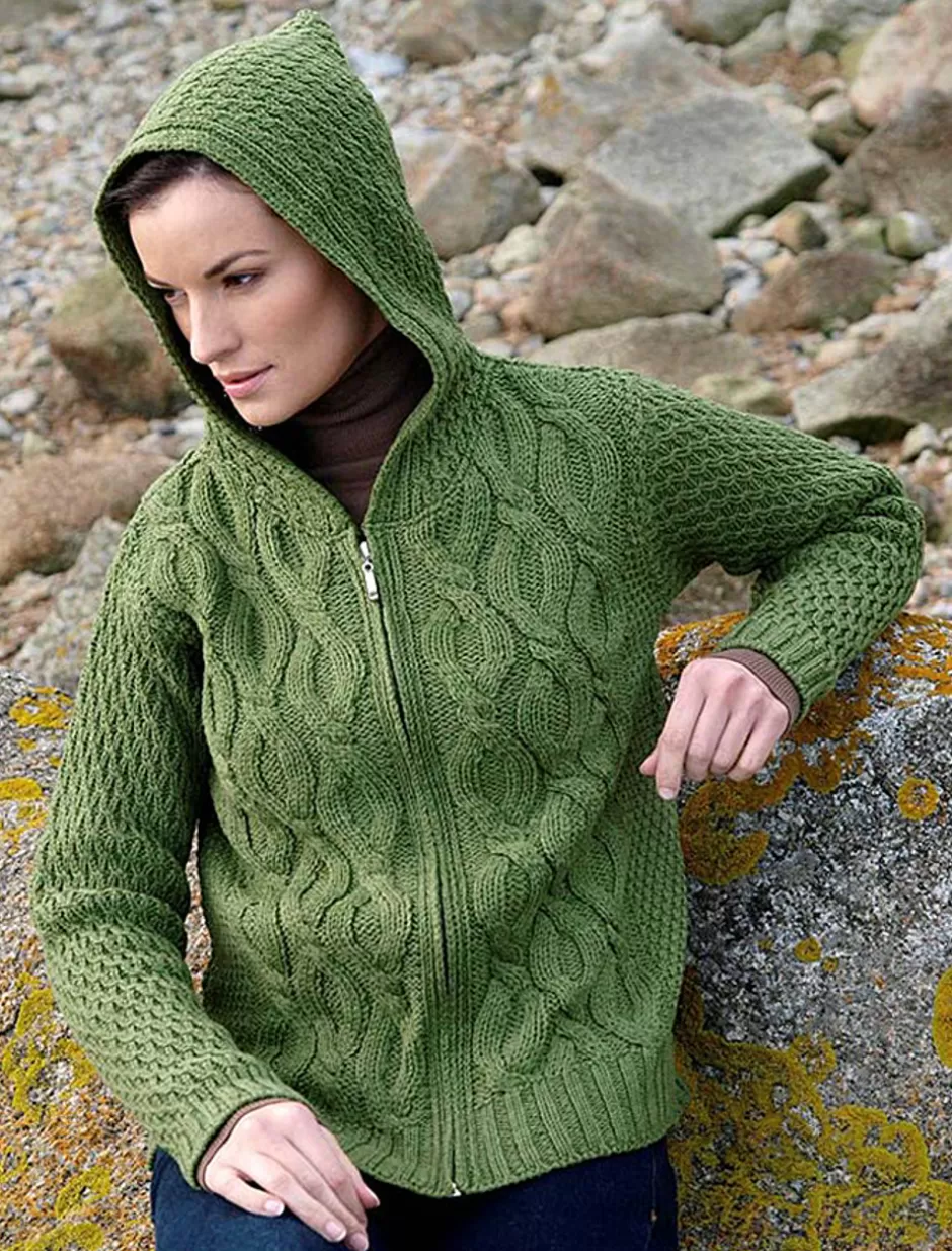 Cardigans, Jackets & Coatigans<Glenaran Women's Merino Wool Cable Knit Hoodie